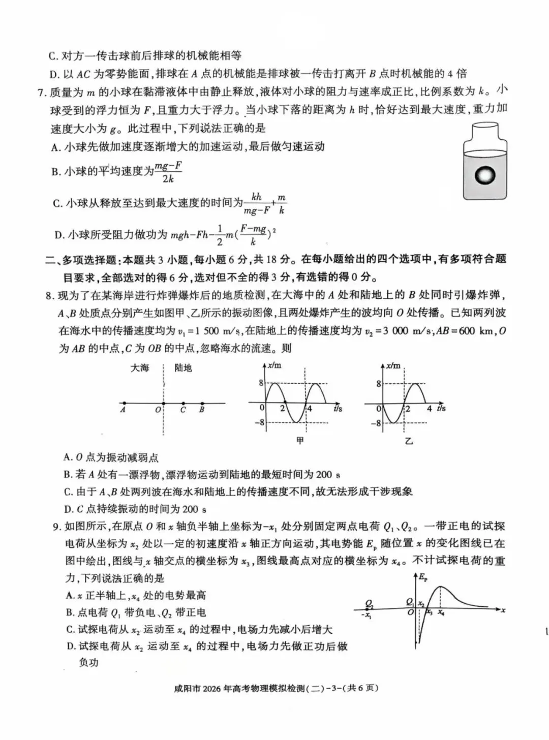咸阳市2026届高三二模物理试卷 第4张