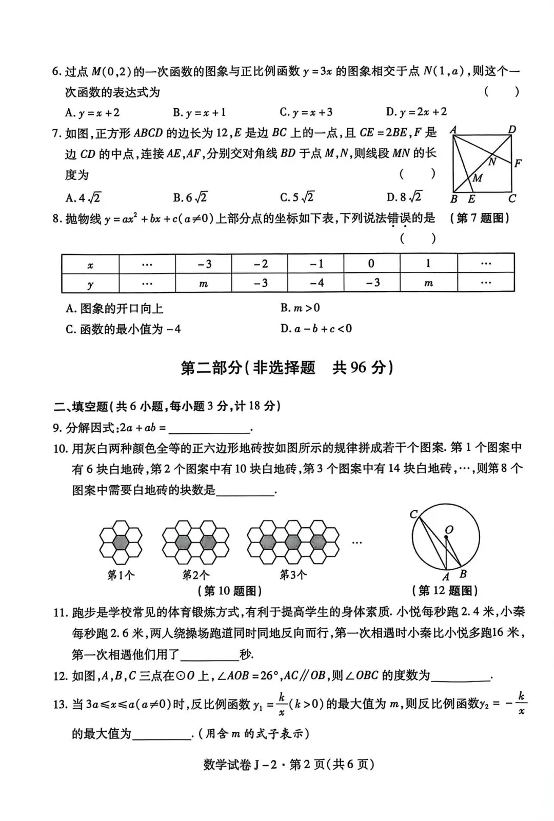【模考试卷】九年级第三次模拟考试试卷+答案 第3张