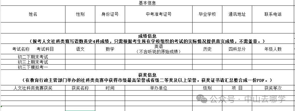 中山中考 | 学科类自主招生报名表需要提供什么材料?(附25年报名表汇总) 第2张