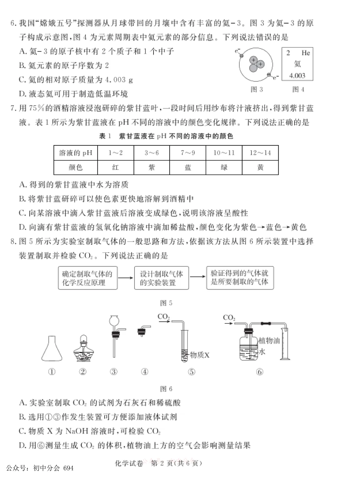 2026年河北省初中学业水平摸底化学试卷 可下载 第2张