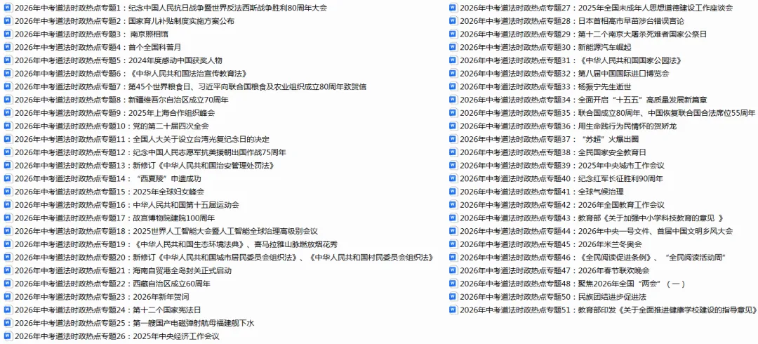 2026年中考道法时政热点专题50个(原创word版) 第1张