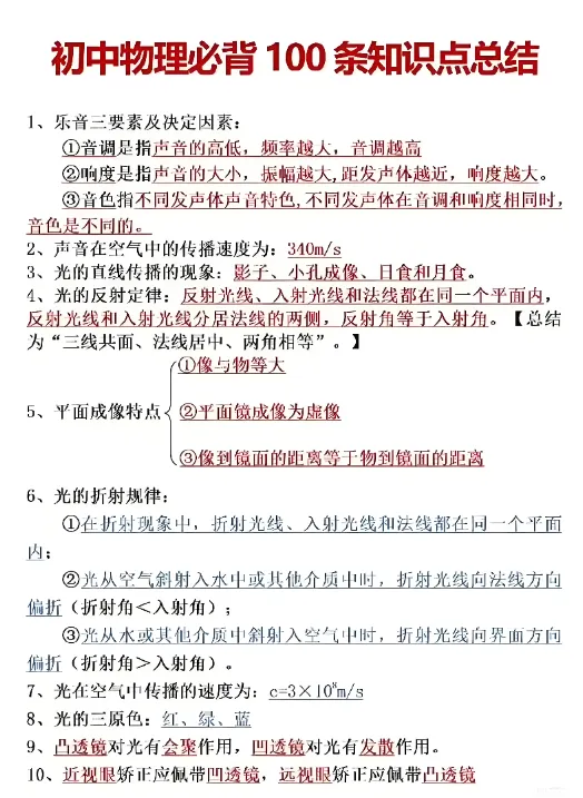 中考物理必背100条高频考点,吃透这篇,基础分稳稳拿满,冲刺高分不用愁! 第2张