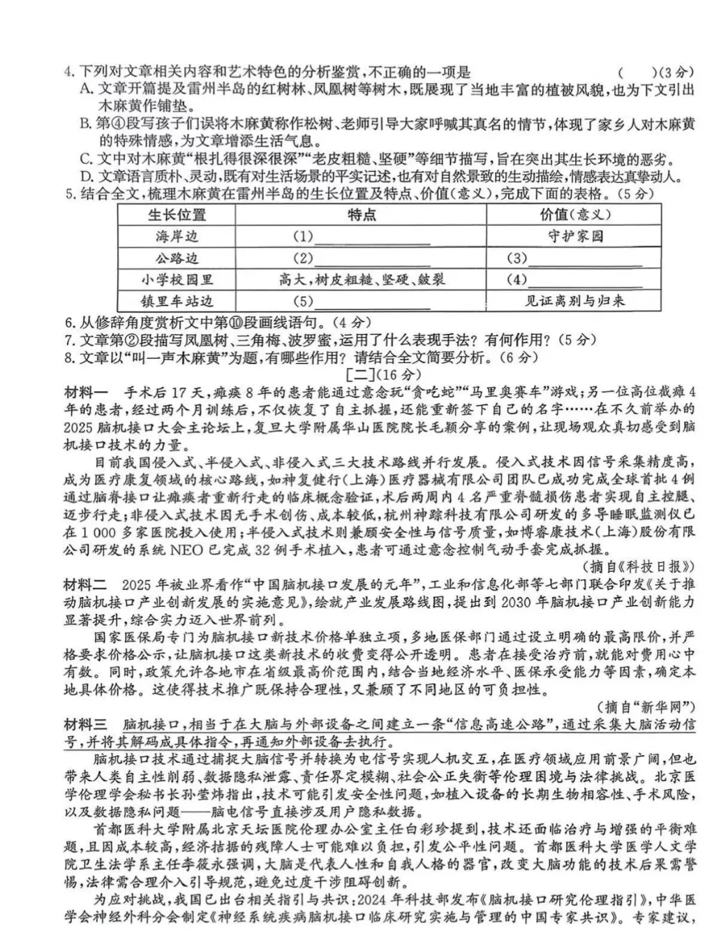 2026年中考语文、数学、物理、化学模拟试卷及答案 第3张