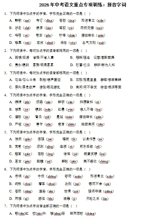 2026中考语文重点专项训练,打印一份给孩子,考试轻松冲刺110+! 第3张