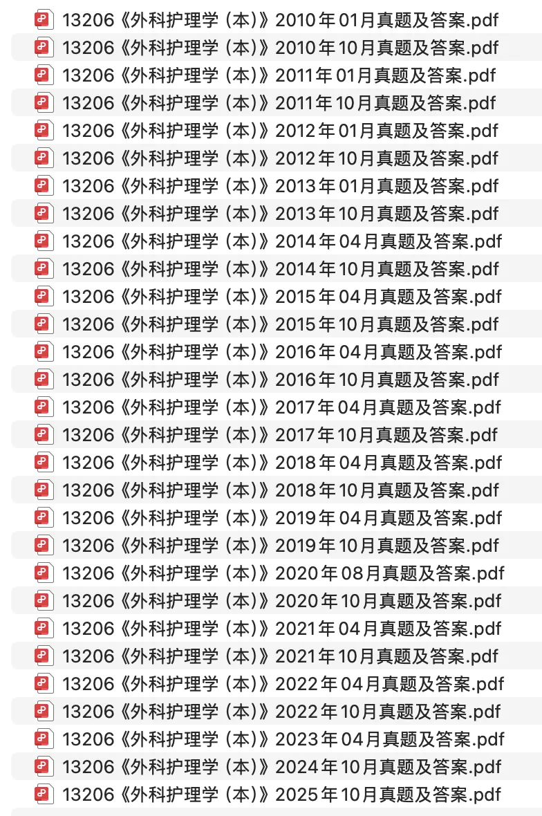 外科13206太难背?收好这份历年真题及答案(201001-202510)免费领! 第1张 外科13206太难背?收好这份历年真题及答案(201001-202510)免费领! 第1张