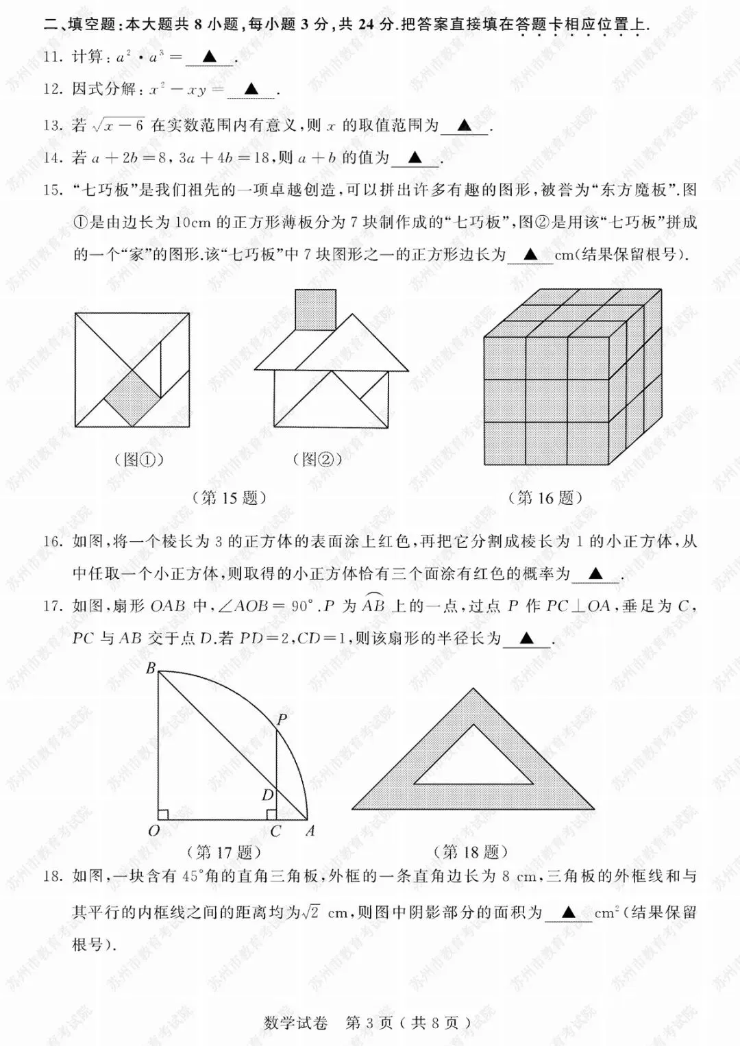 2019年苏州市中考试卷及参考答案发布 第22张