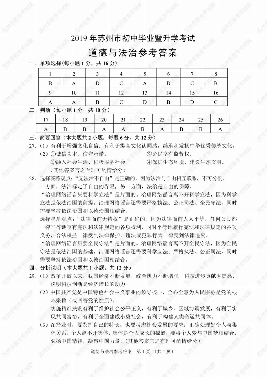 2019年苏州市中考试卷及参考答案发布 第49张