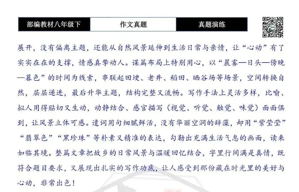 【作文-真题演练】八年级下-28-总有风景让我心动-思维导图+解析+范文批注指导 第8张