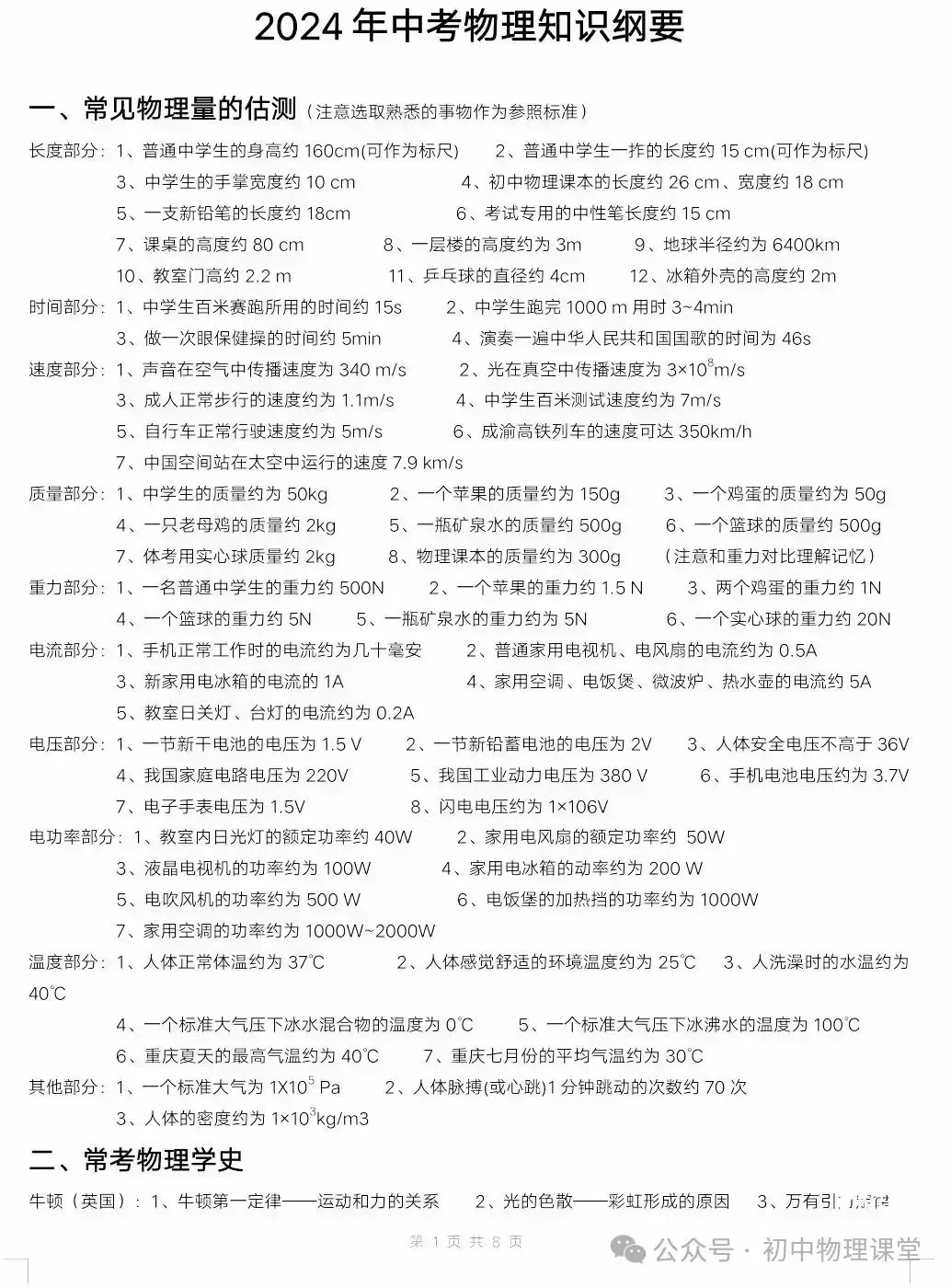 【中考专题】初中物理知识点汇总 第1张