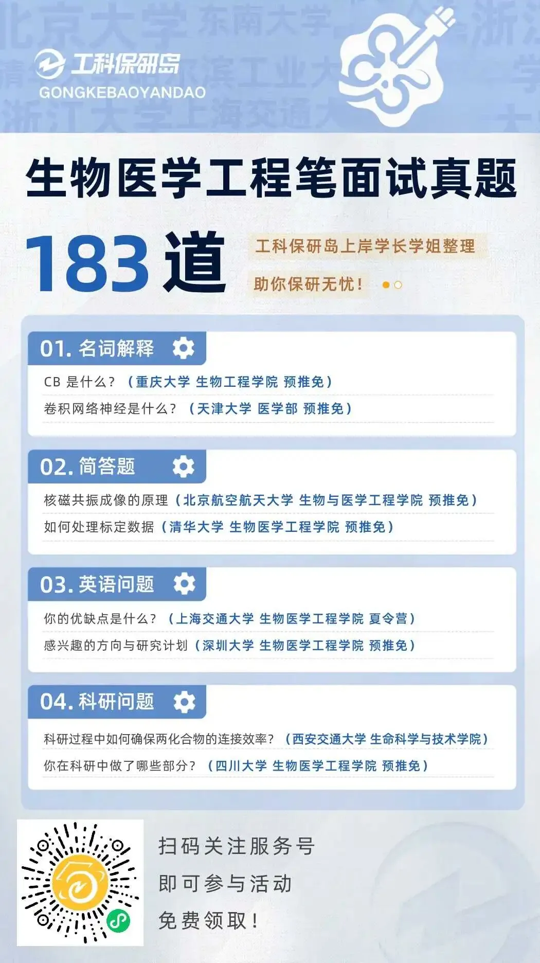 真题分享|生物医学工程保研笔面试真题183道 第11张