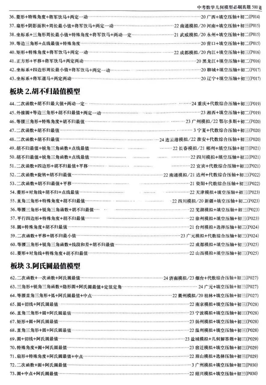 初中数学中考几个模型专练,必刷真题500道,题型全,赶紧收藏 第3张 初中数学中考几个模型专练,必刷真题500道,题型全,赶紧收藏 第3张