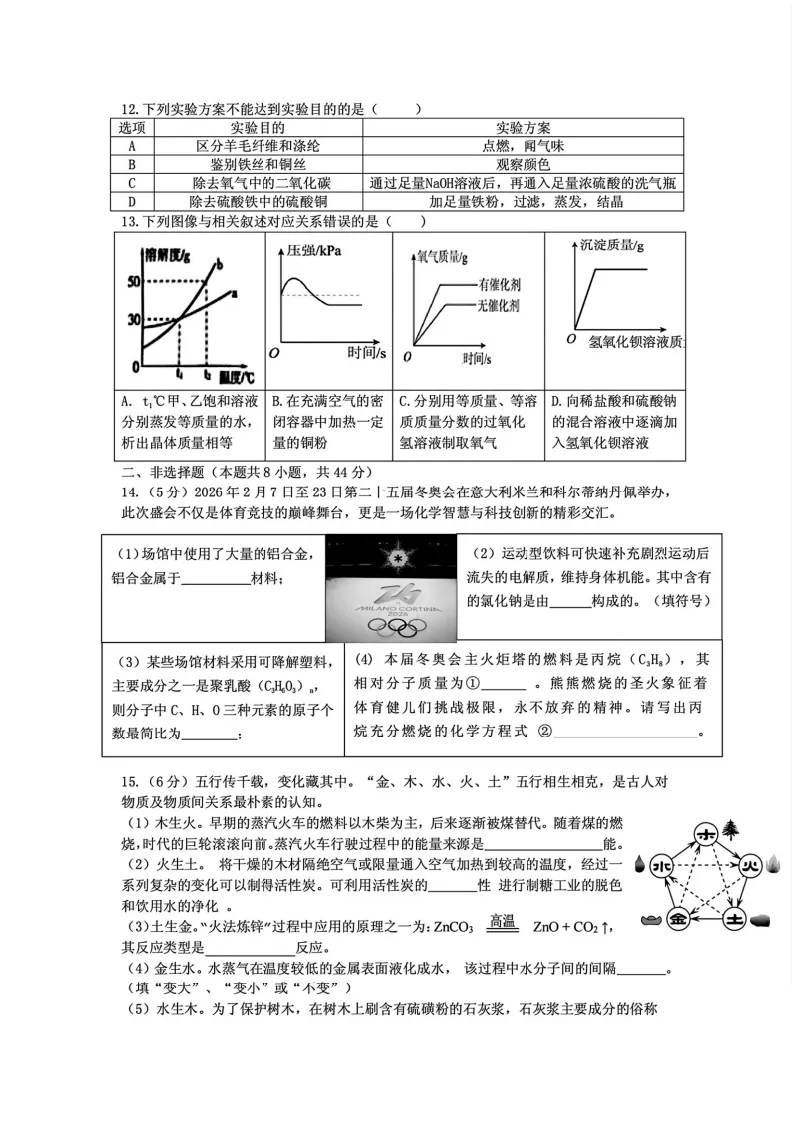 2026哈47中一模化学试卷及答案-第3张图片-四季读书网