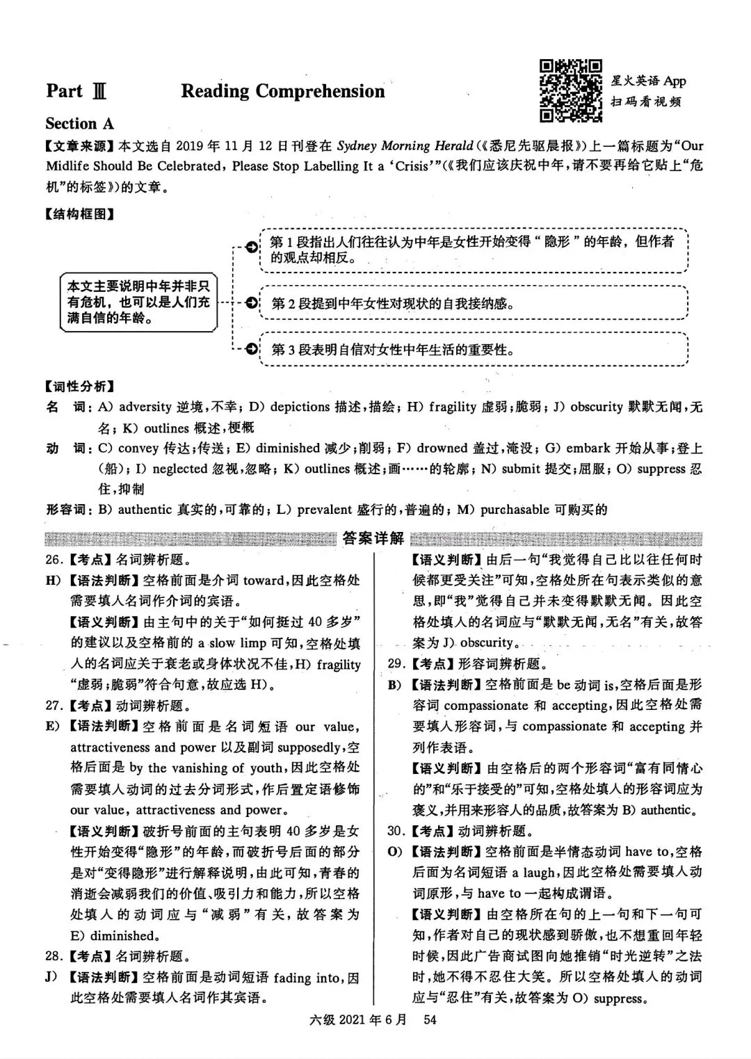 2021年6月六级真题及解析 第63张 2021年6月六级真题及解析 第63张