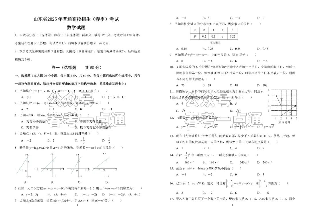 春季高考语数外十年真题(2014~2025) 第7张 春季高考语数外十年真题(2014~2025) 第7张
