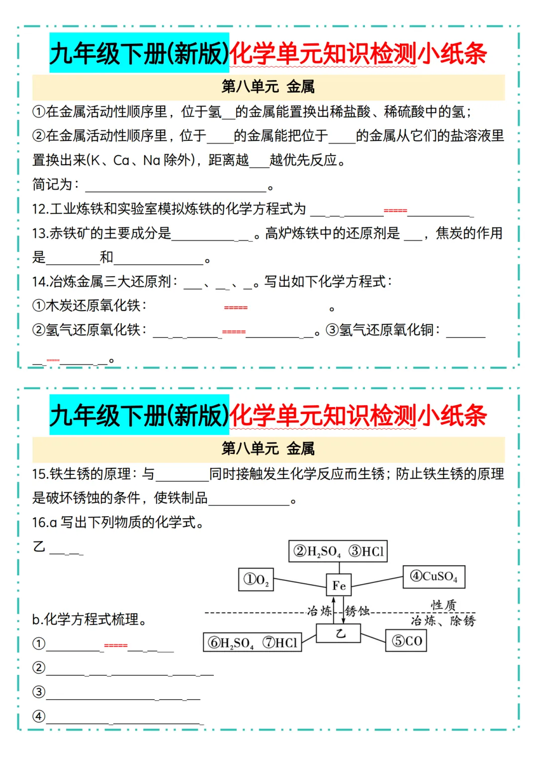 (新版)26年初三九年级中考化学单元知识检测小纸条 第2张