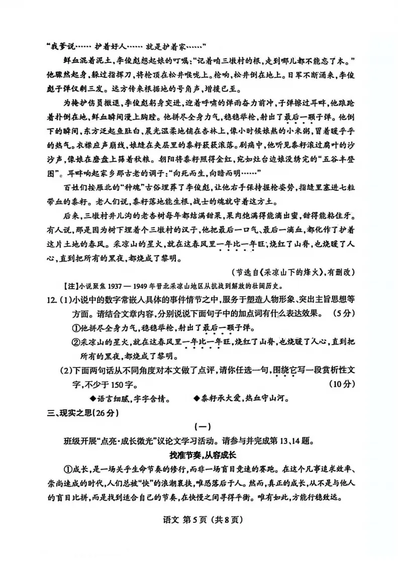 2026年名校模拟3月语文试卷及答案 第6张