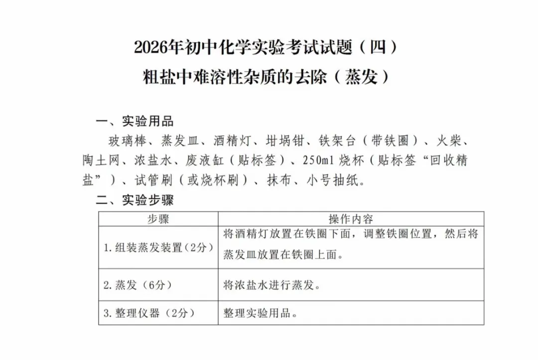 中山市2026年中考(体育及物化生实验操作)变化与评分标准-第29张图片-四季读书网