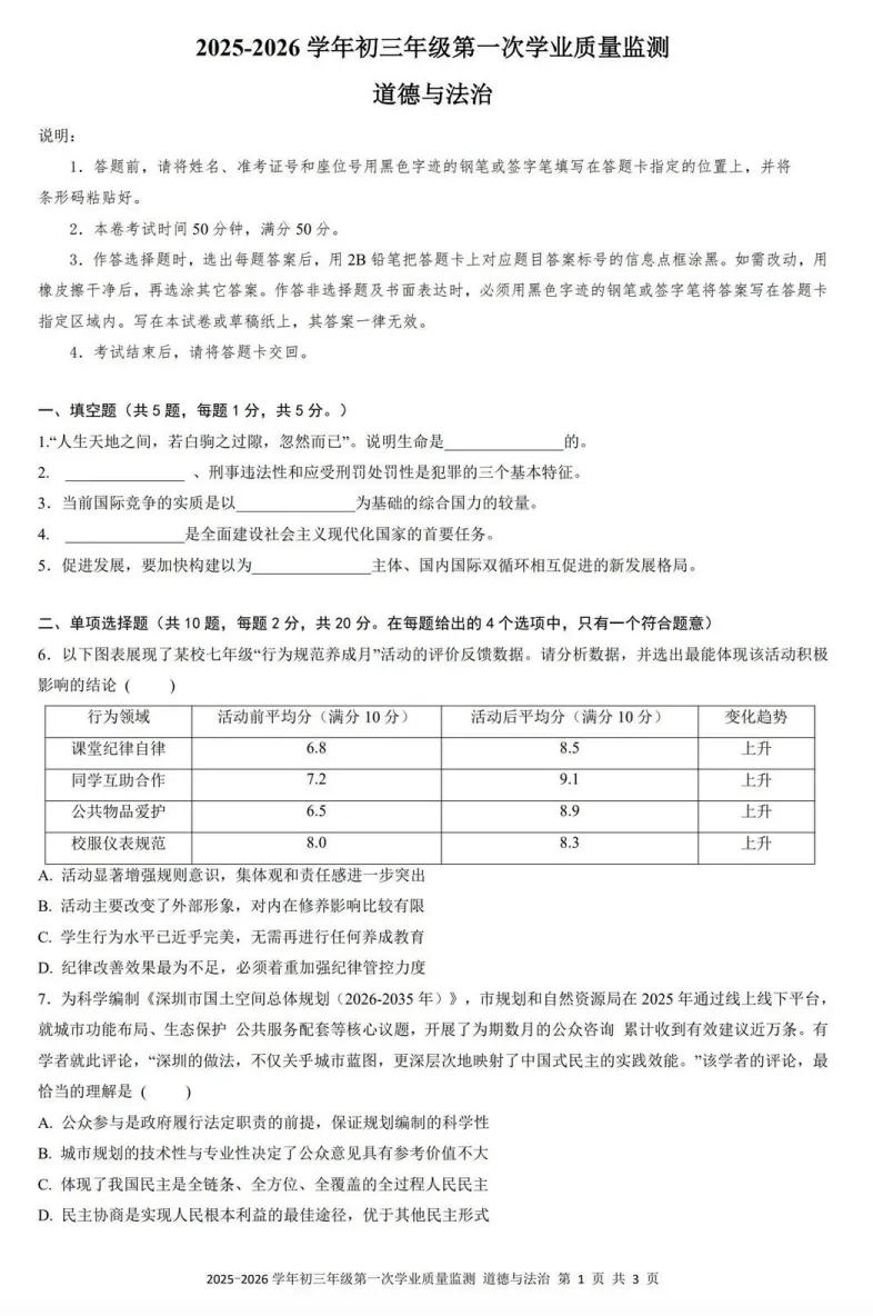 近期一模等级线&真题汇总~含育才、福田联盟校等~-第15张图片-四季读书网