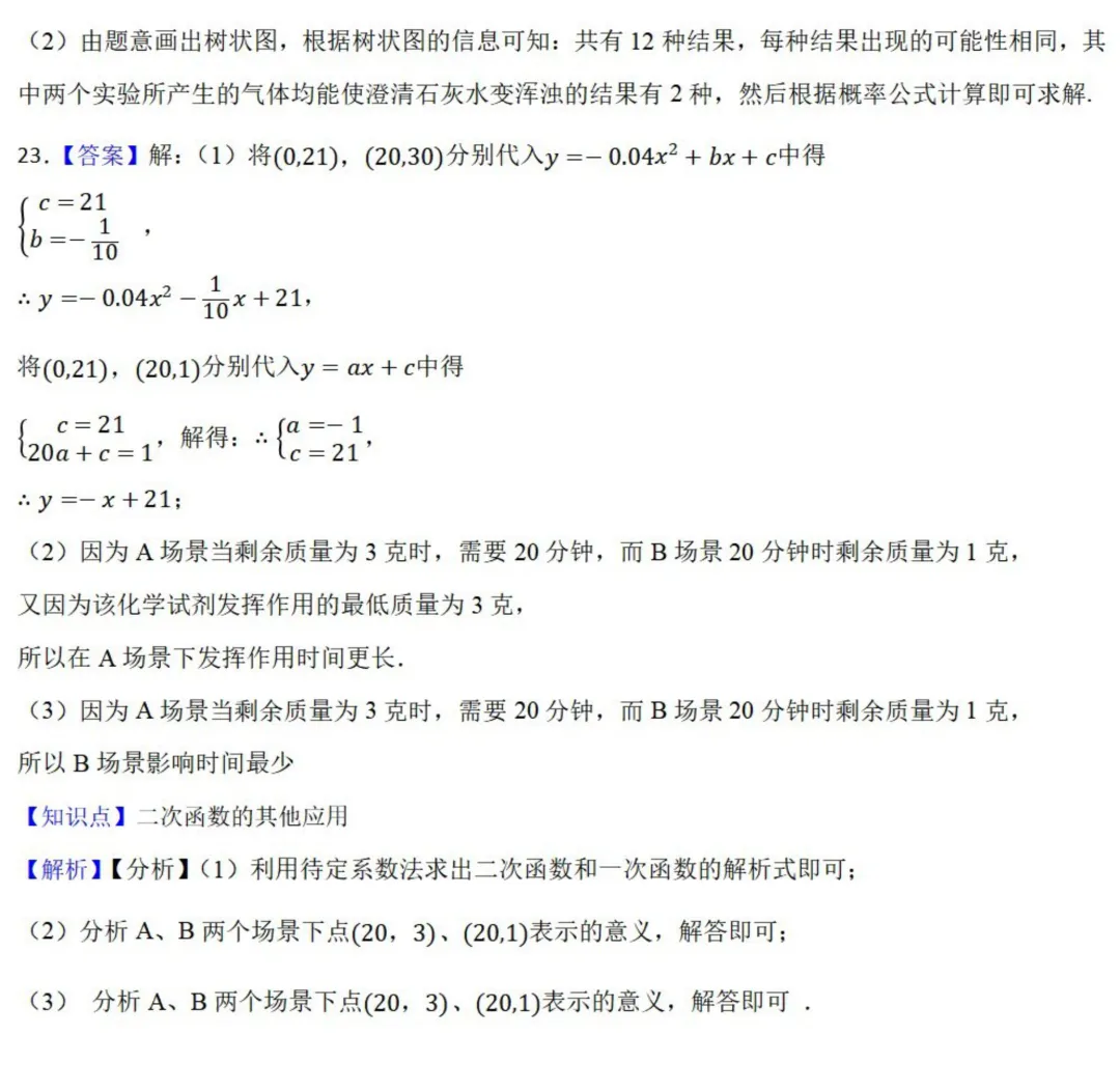 中考数学新考法:跨学科化学融合,化学式规律、pH函数、概率必刷题(真题汇编,含答案)-第16张图片-四季读书网