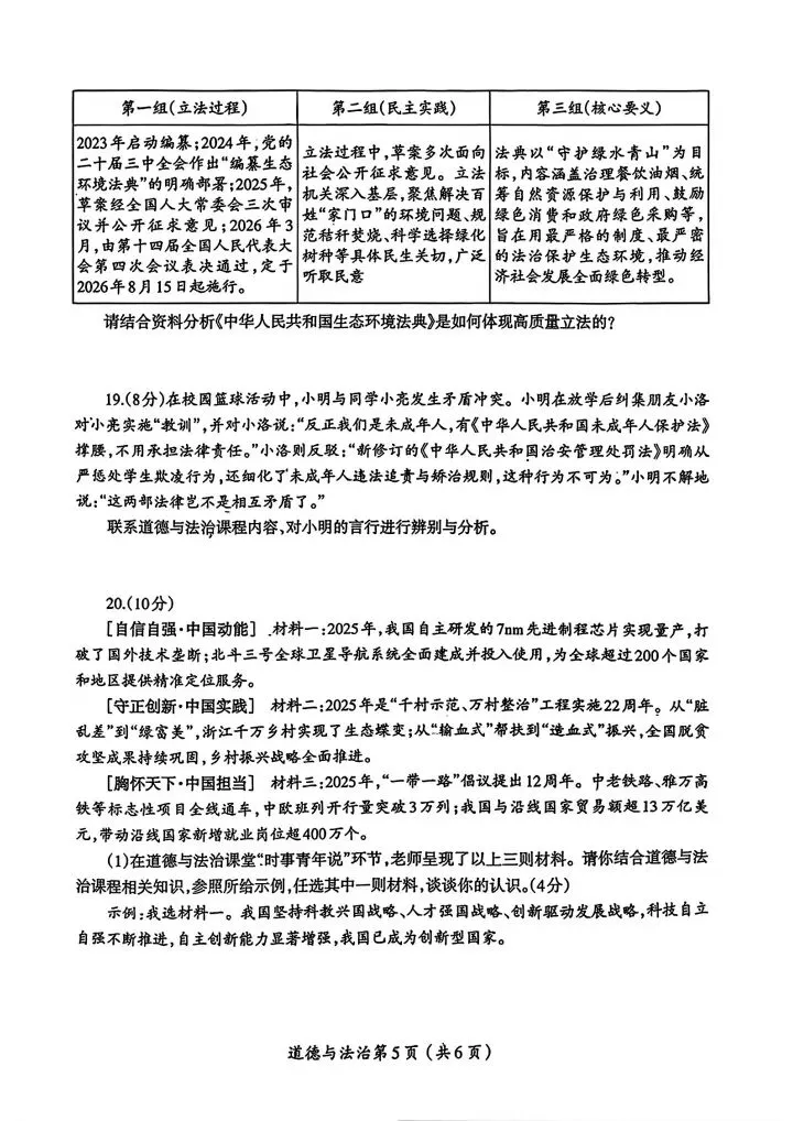 《最新》2026涧西区中考政治一模试卷及答案 第5张