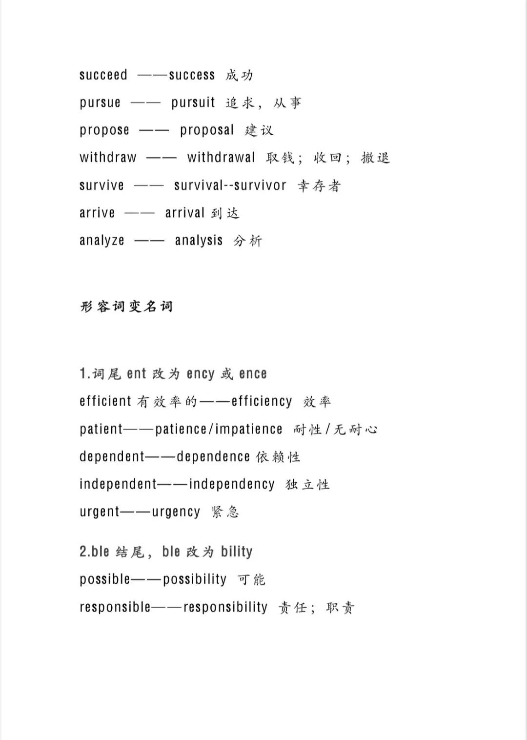 中考英语高频词形转换梳理(附完整版可直接复习)-第3张图片-四季读书网