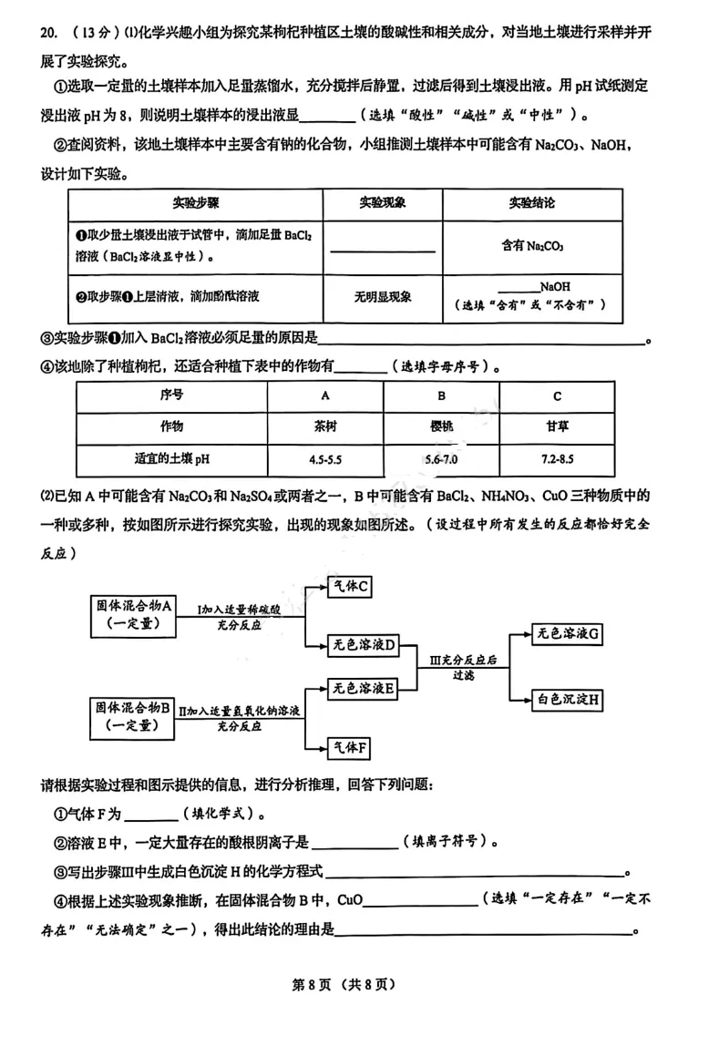 2026历下区中考化学一模模拟试卷(答案) 第8张