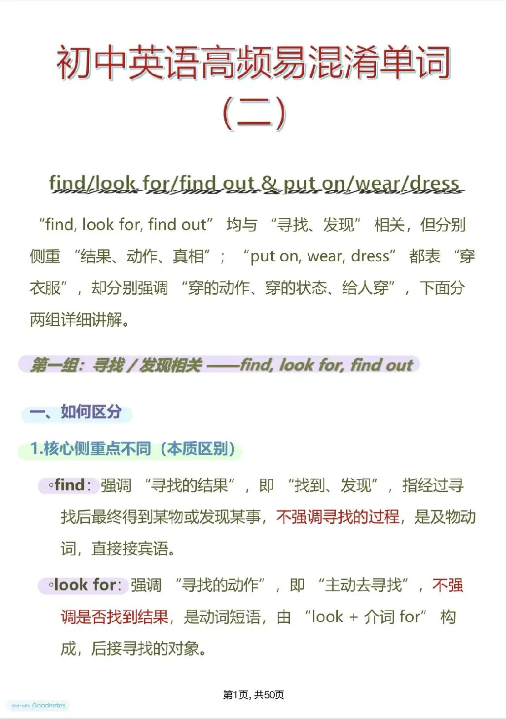 中考提分必看【初中英语高频易混单词总结】,可直接打印 快收藏-第1张图片-四季读书网