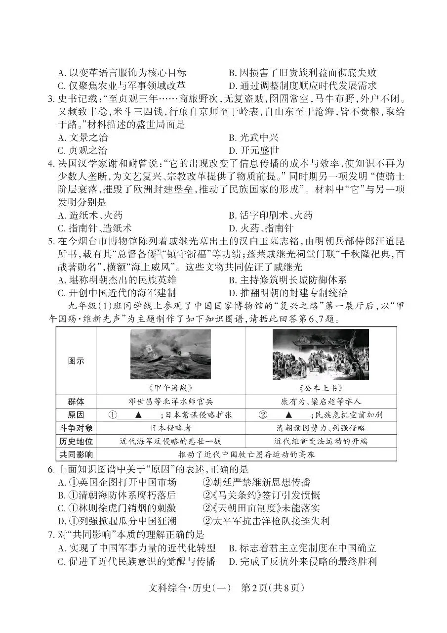 2026山西中考历史靶向模拟题 第2张 2026山西中考历史靶向模拟题 第2张