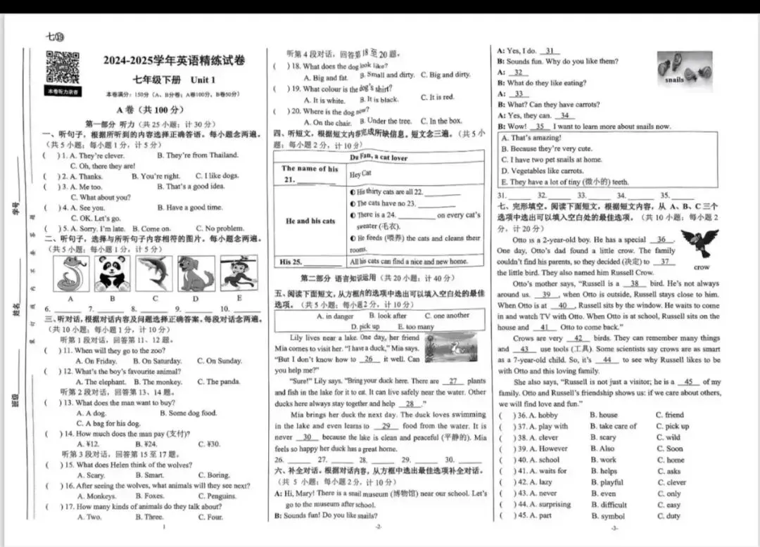 2026春成都专版 《蓉城主阵地》精炼试卷 英语(七、八年级下) 第8张