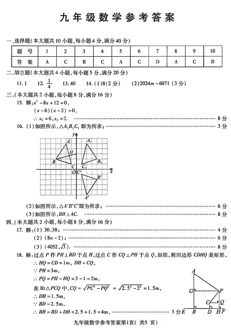 2026中考一模数学试卷及答案 第7张