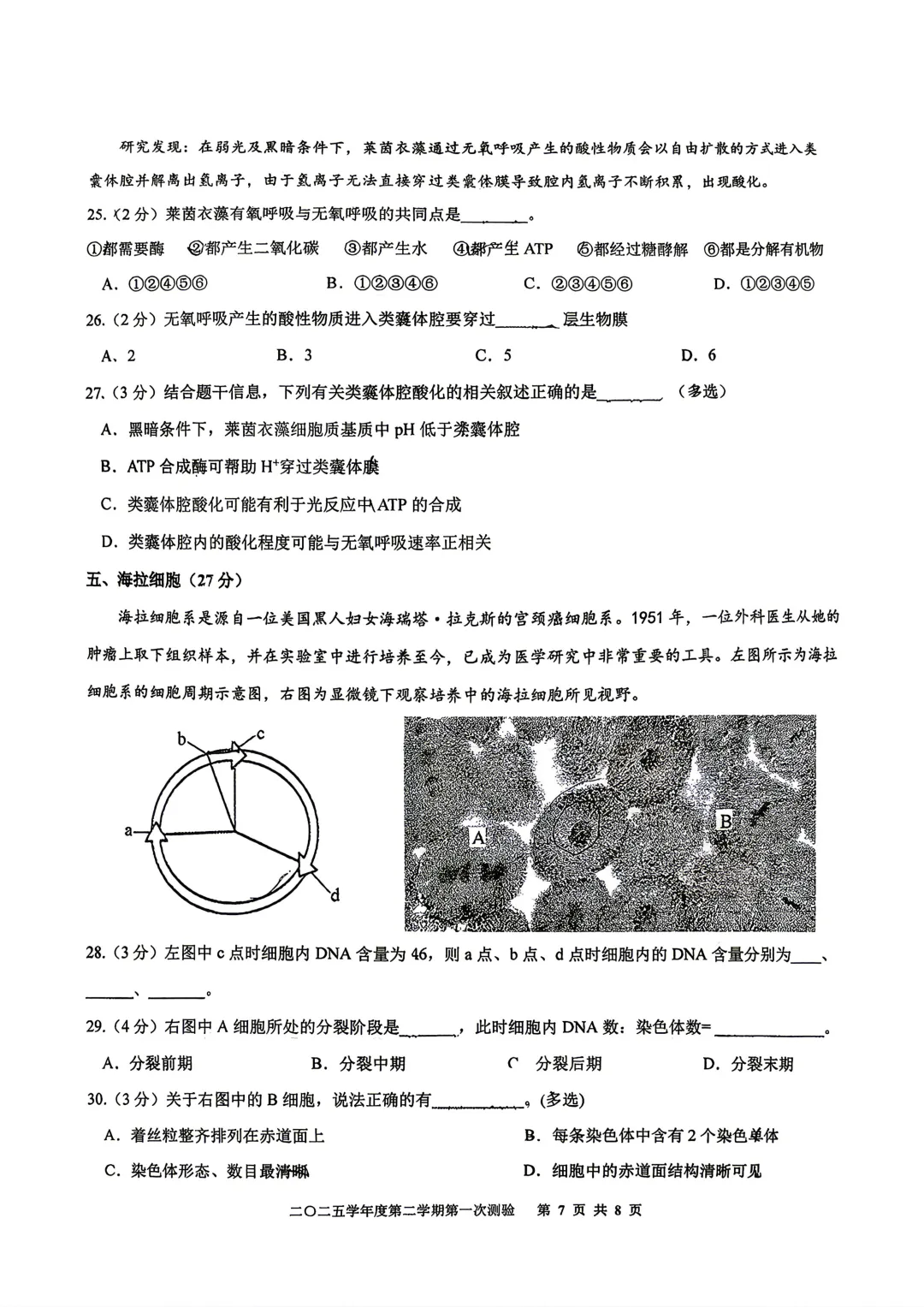 【SH高中四校八大试卷群更新】上海市格致中学2025-2026学年高一下学期第一次测验生物 第7张