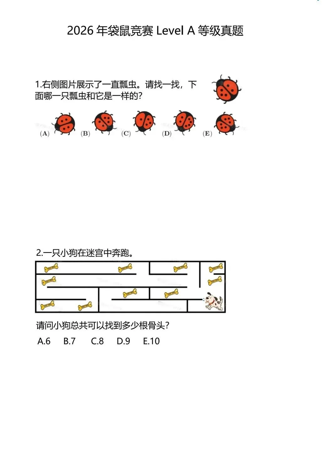 26年袋鼠竞赛真题+答案(A-D)汇总!限时领取! 第2张 26年袋鼠竞赛真题+答案(A-D)汇总!限时领取! 第2张