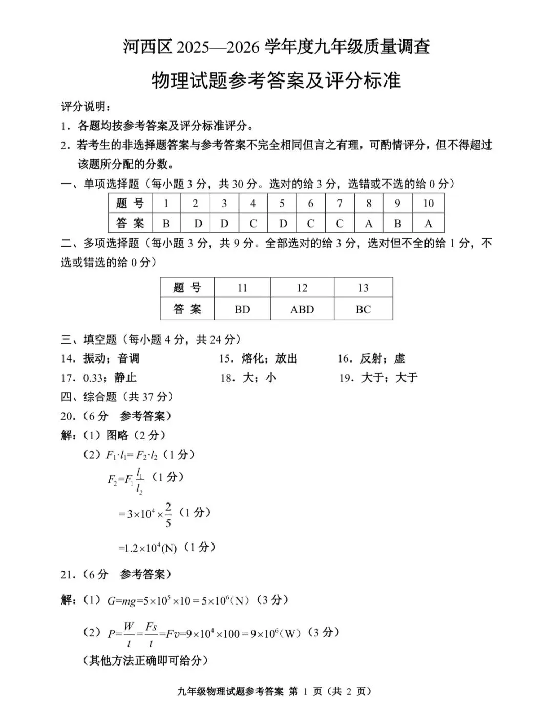 2026天津市河西区九年级物理结课试卷含答案 第11张