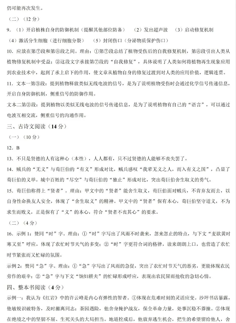 郑州枫杨外国语九年级语文模拟试卷(含答案)-第10张图片-四季读书网