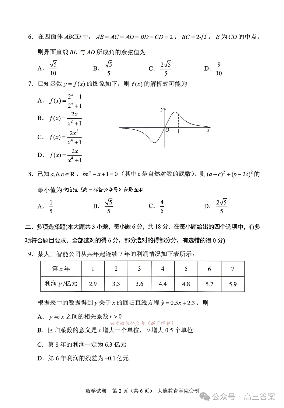 【大连一模】2026年大连市高三综合模拟考试语数英物理历史答案 第2张