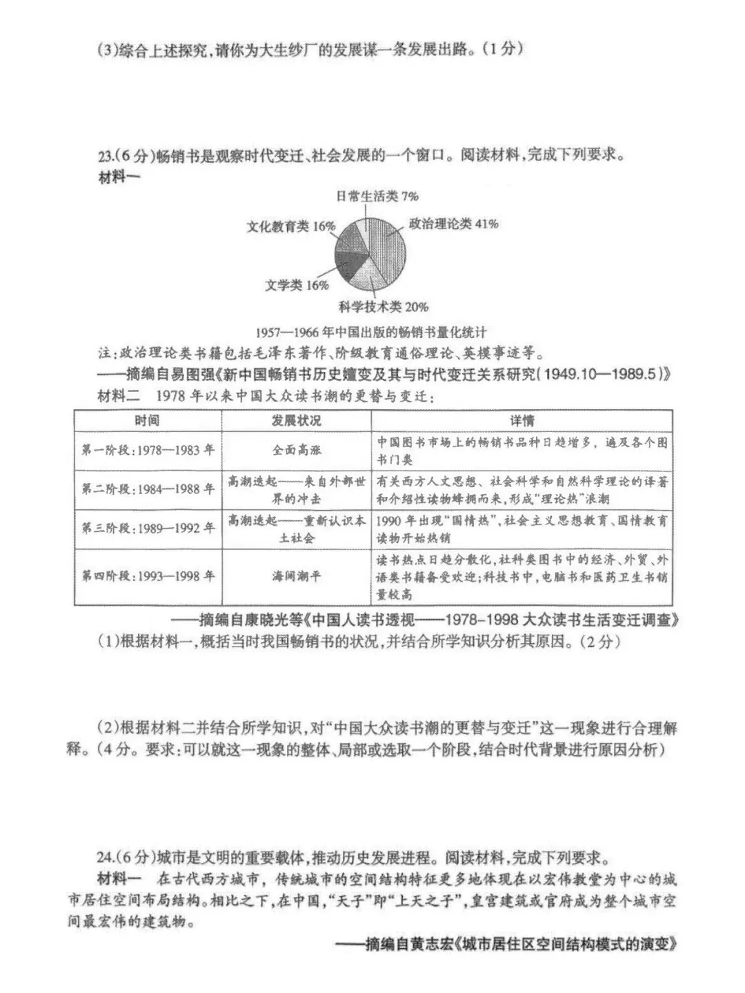 九年级历史4月份模考试卷及答案(三)-第5张图片-四季读书网