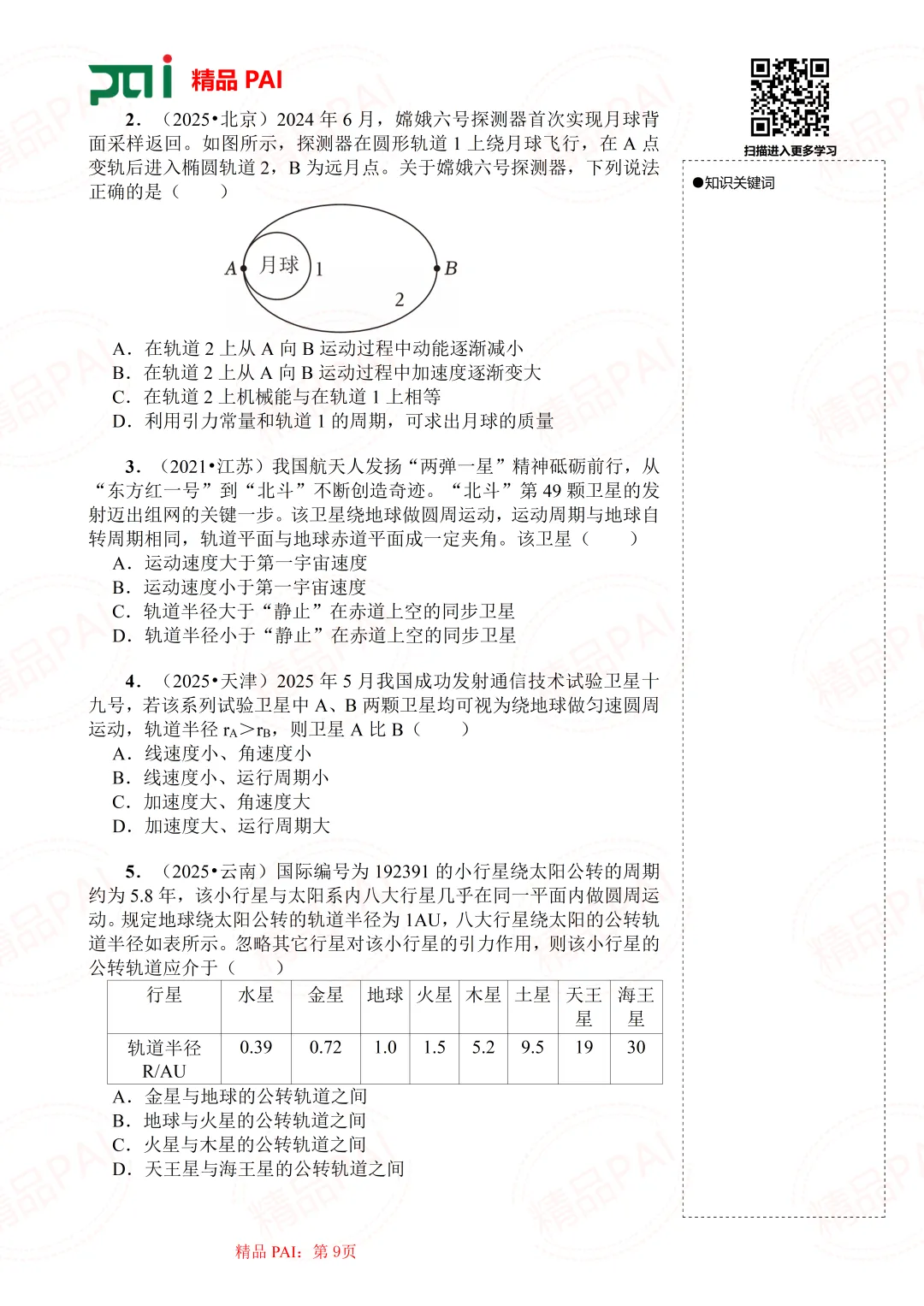 高中物理考点全析与经典真题---必修二:8.人造卫星 宇宙速度-第10张图片-四季读书网