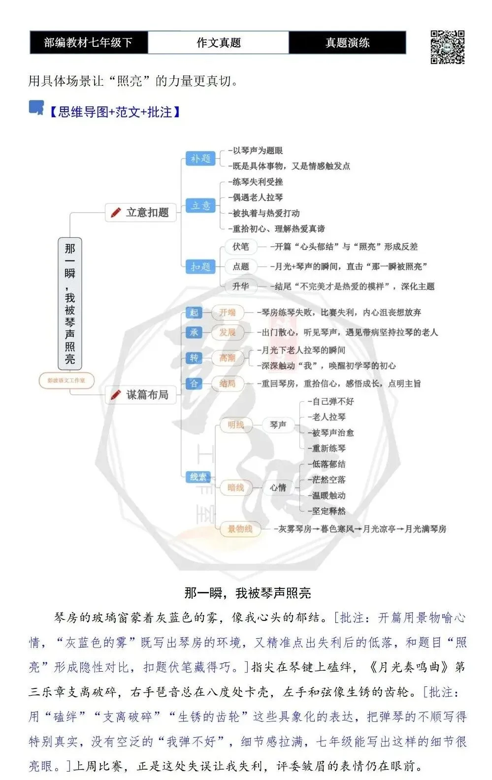 【作文-真题演练】七年级下-45-那一瞬,我被______照亮-思维导图+解析+范文批注指导-第6张图片-四季读书网