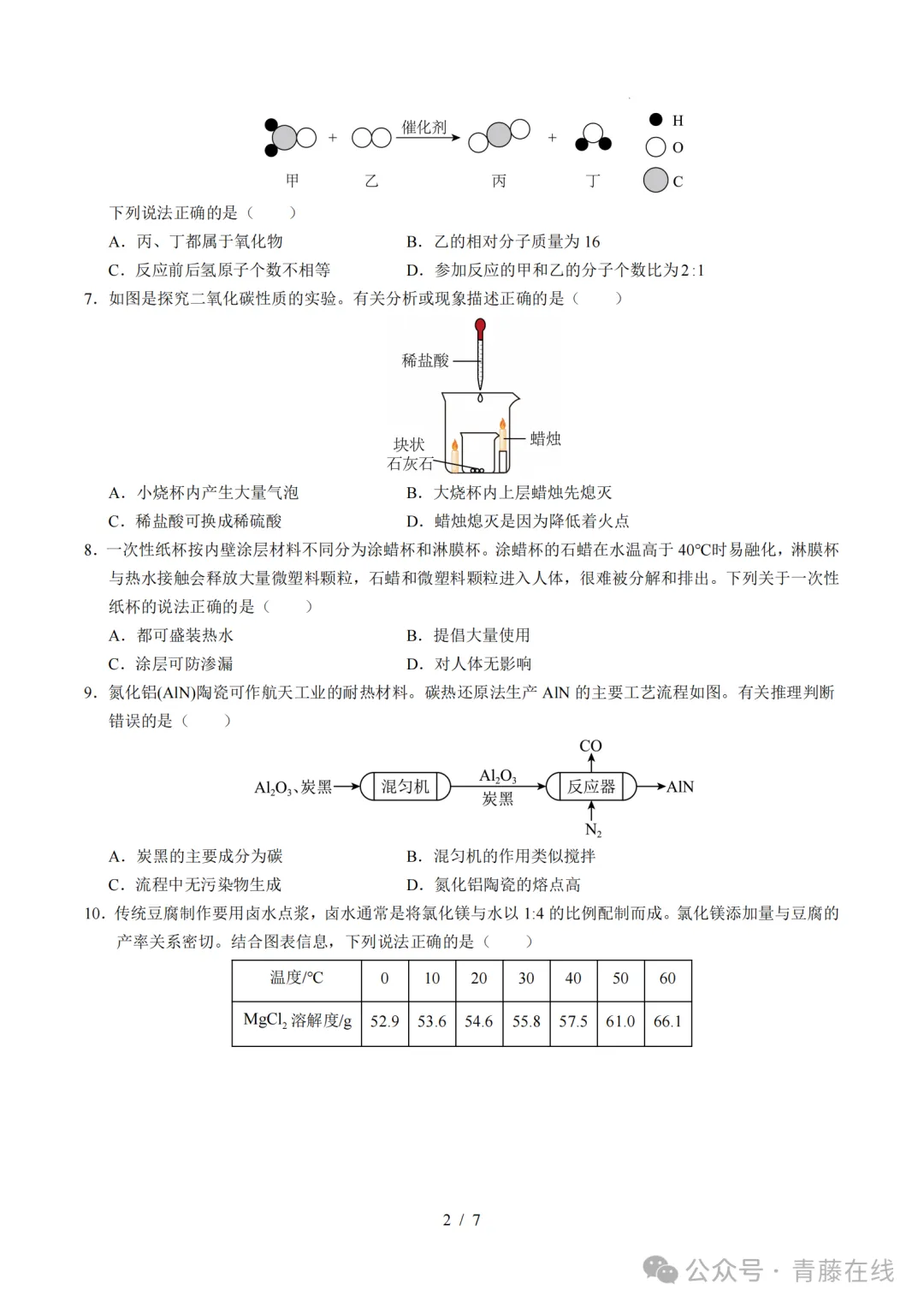 2026年九年级毕业水平测试模拟化学试卷答案 第3张