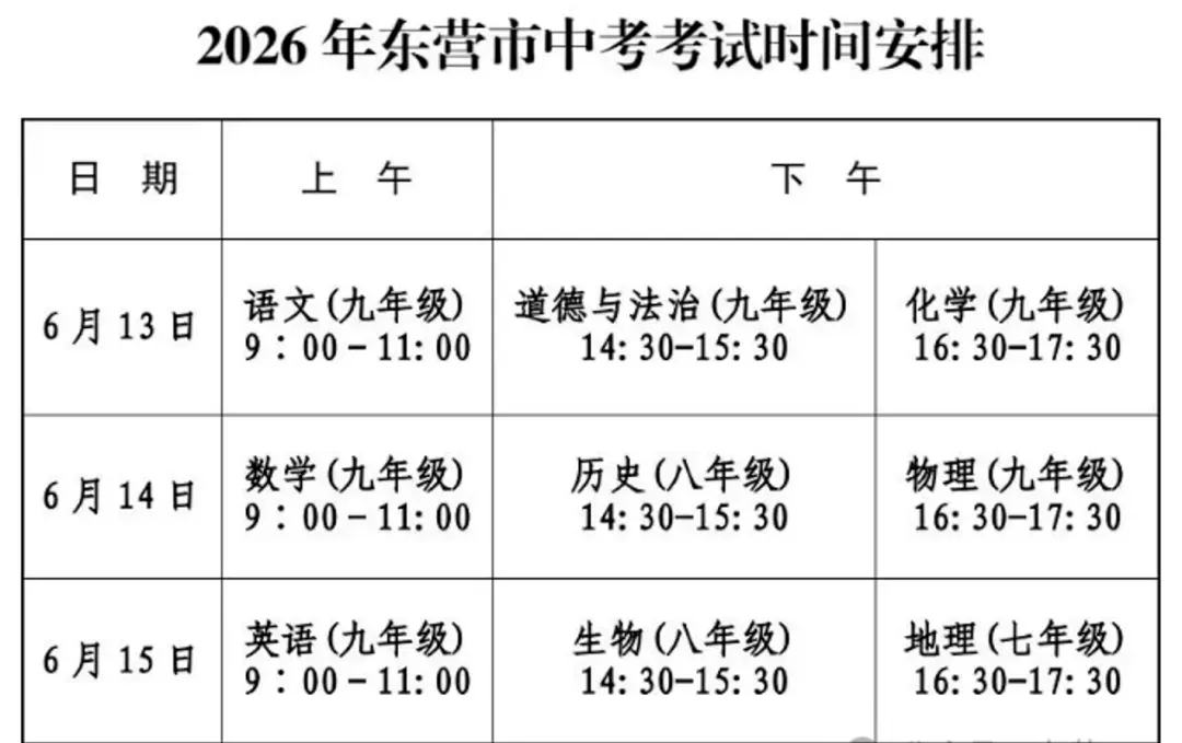 东营中考时间定了 第4张