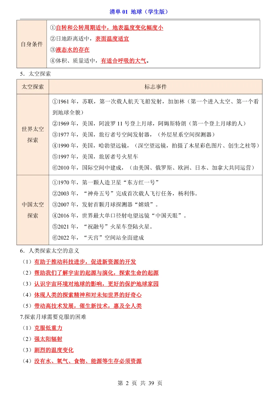 【2026新八年级下册地理人教版】中考地理复习《清单01地球知识梳理+经典例题带答案》|完整高清电子版可打印-第2张图片-四季读书网