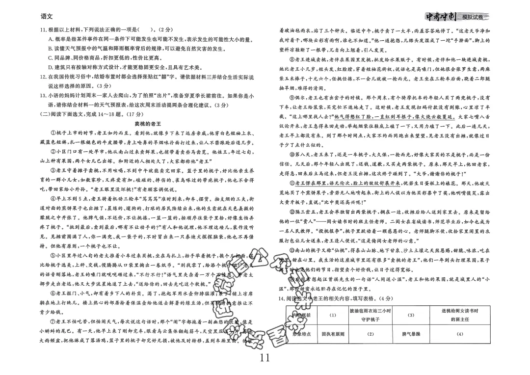 26春-中考冲刺模拟试卷10套-语文(含答案)-第11张图片-四季读书网