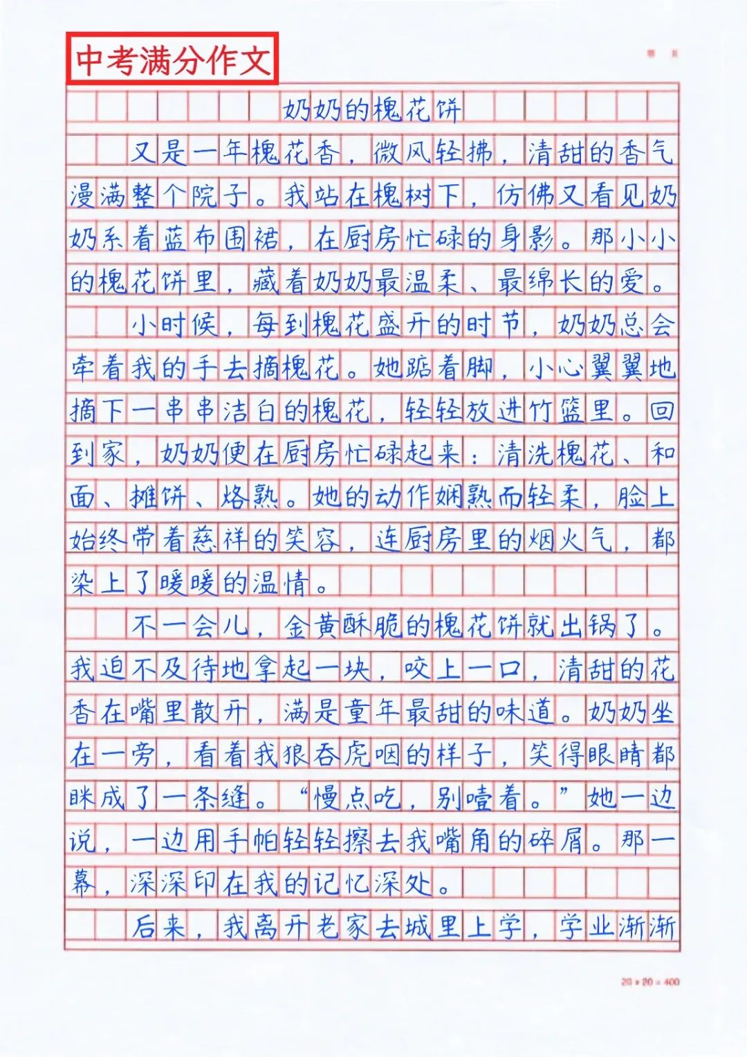 【中考满分作文拆解】手抄版《奶奶的槐花饼》 第1张
