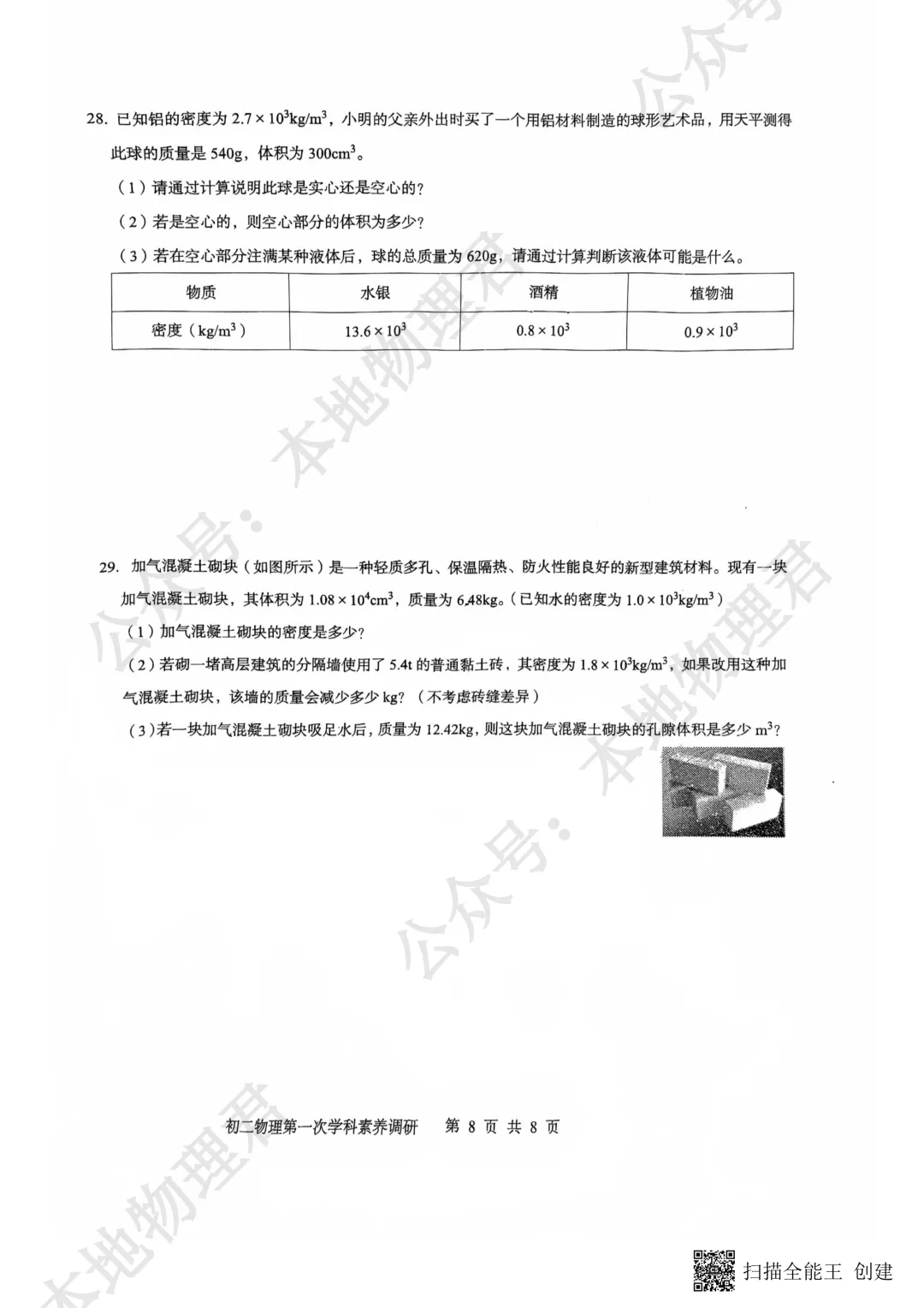 咸阳市彩虹中学初二下学期第一次月考物理试卷 第8张