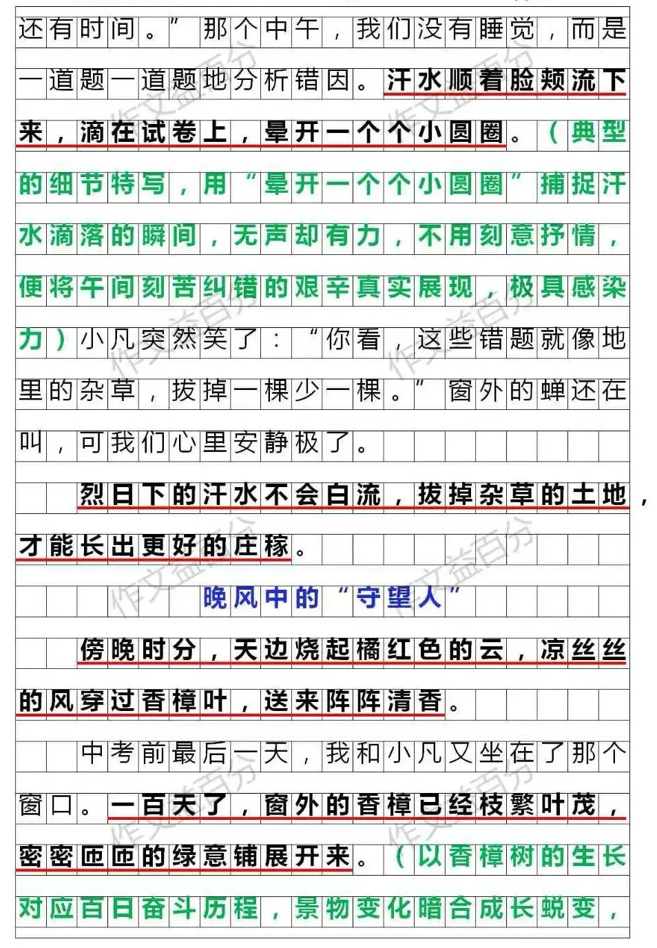 【中考作文备考2026】绿意绵绵,清风不绝|青春梦想类(精析+点评+脉络) 第3张