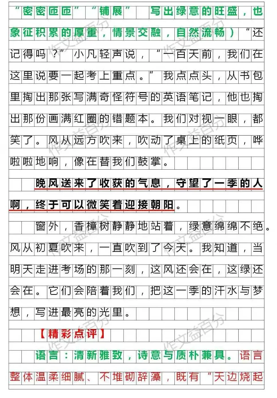 【中考作文备考2026】绿意绵绵,清风不绝|青春梦想类(精析+点评+脉络) 第4张