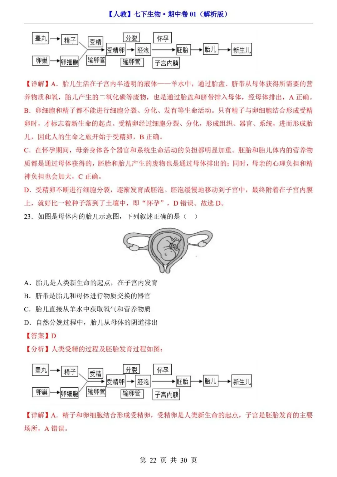 26春人教版七年级下册(生物)期中考试真题测试卷+答案解析.高清电子版可打印下载!-第24张图片-四季读书网
