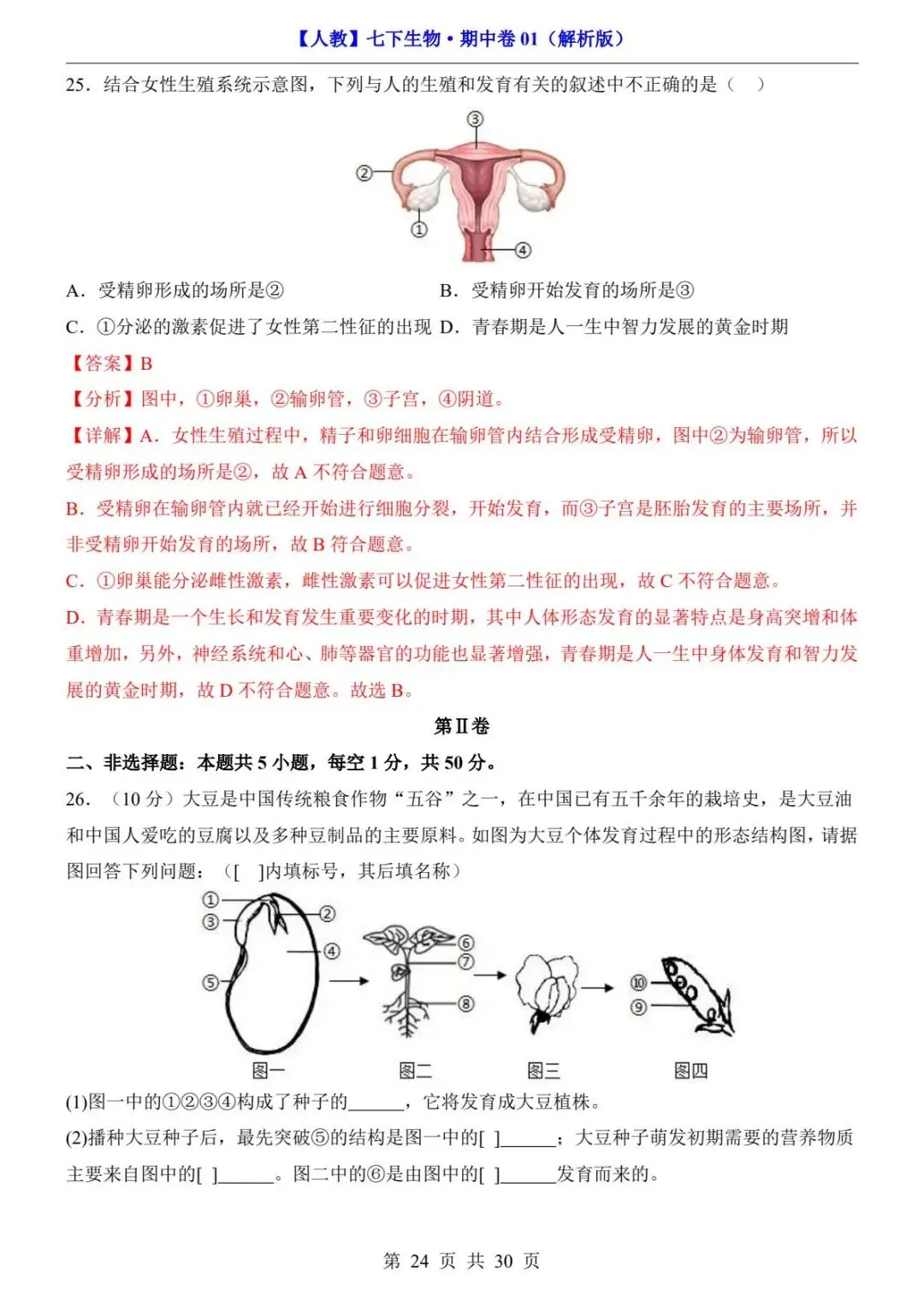 26春人教版七年级下册(生物)期中考试真题测试卷+答案解析.高清电子版可打印下载!-第26张图片-四季读书网