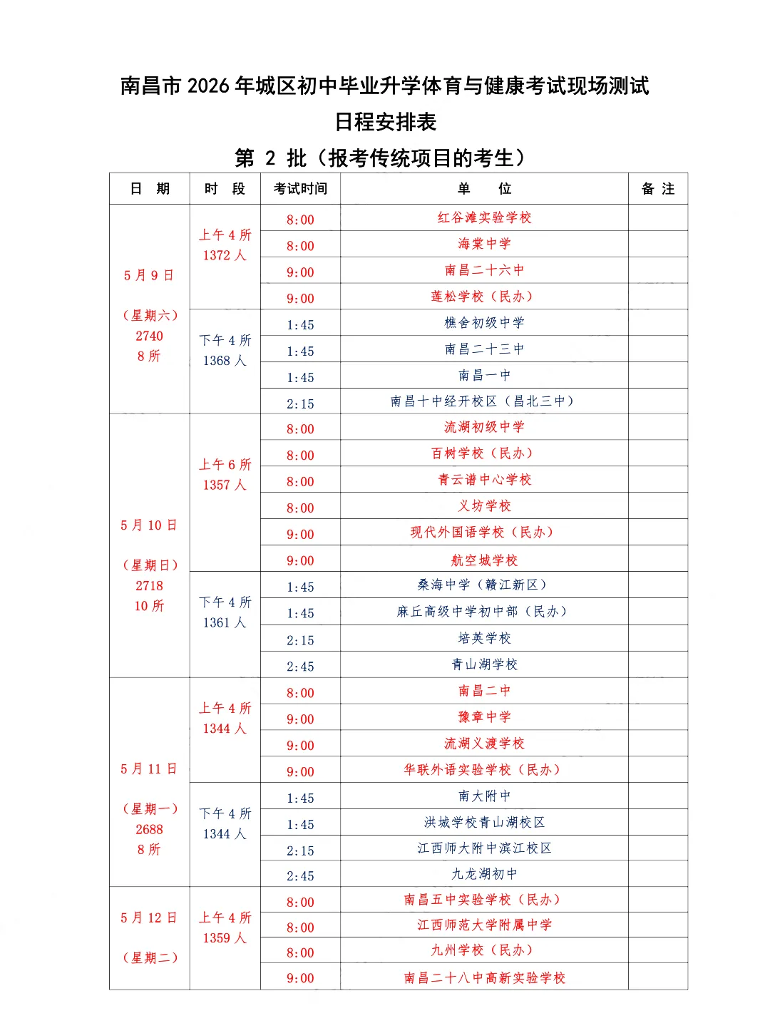 重磅!南昌市2026年中考体育各校考试时间公布 第6张