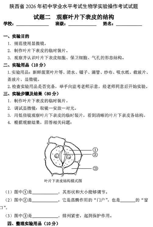 2026陕西中考物理、化学及生物实验操作试题! 第9张 2026陕西中考物理、化学及生物实验操作试题! 第9张